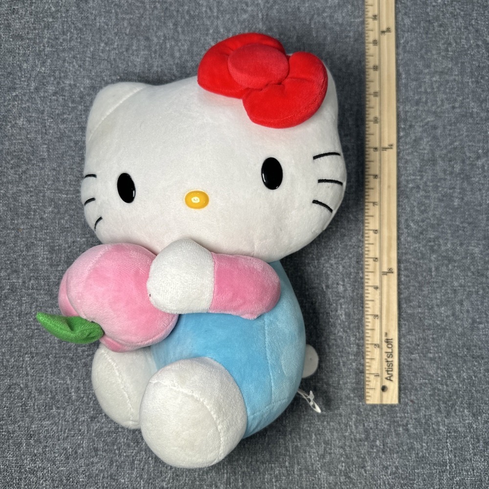 Sanrio HELLO KITTY Plush Black Pink Apple Stuffed Toy Doll 10"